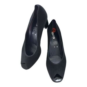 Ara Women's Black Suede Peep Toe Block Heels Size 9.5 US